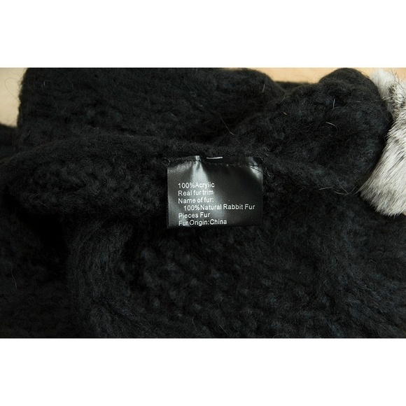 La Fiorentina Black Rabbit Fur Pom Scarf Hat Set - Picture 6 of 6